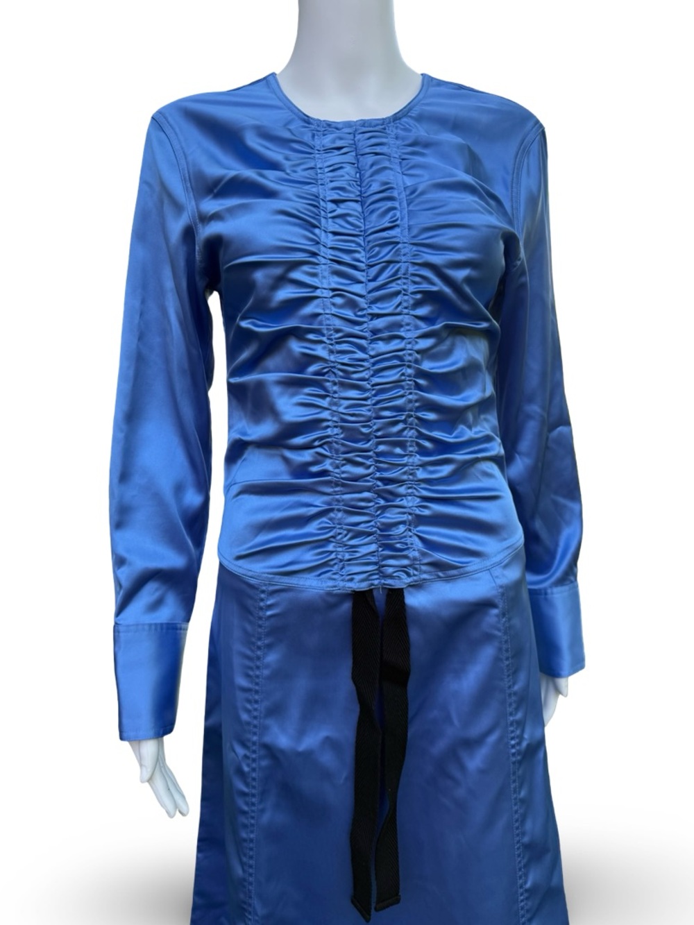 NEVER WORN | GANNI Blue Ruched Satin Long-Sleeve Dress